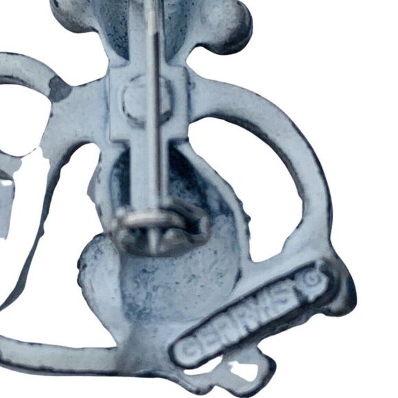 Vintage Gerrys Gray Monkey Green Glass Rhinestone Pewter Figural Brooch Pin - Picture 5 of 5